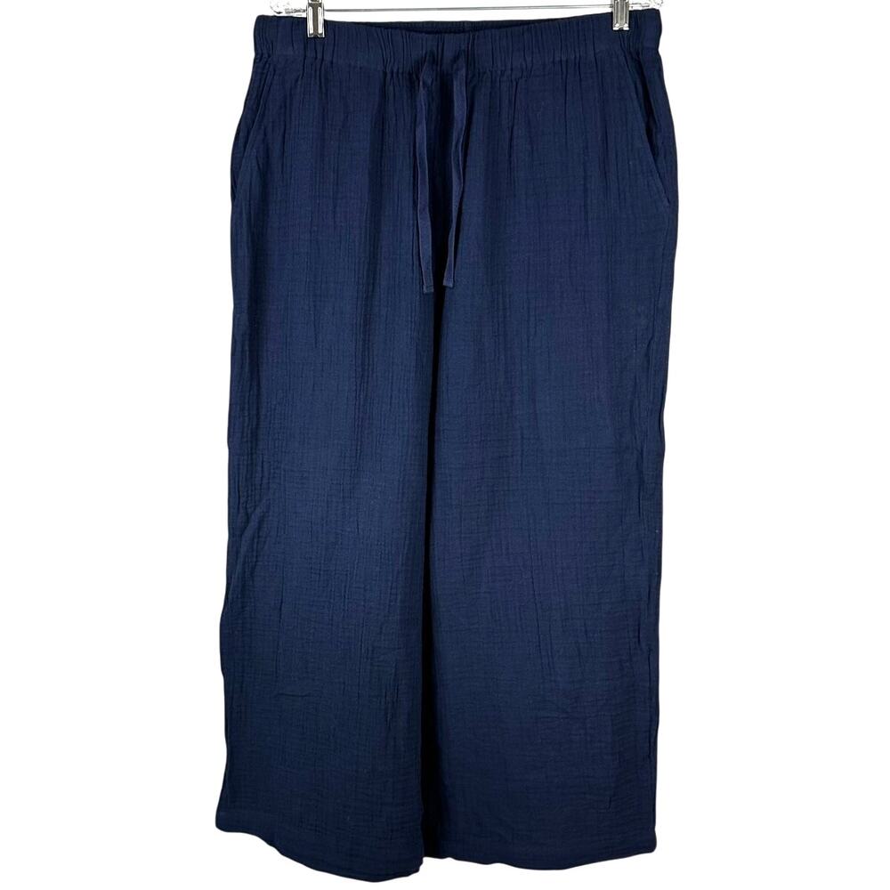 Eileen Fisher Organic Cotton Lofty Gauze Wide Leg Pant Ink Blue Women's PL NWT